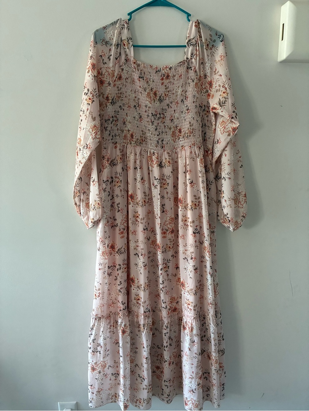Romantic Pink Floral Maxi Dress with Smocked Bodice